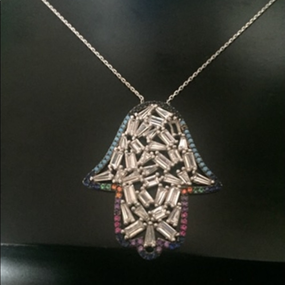 Sequined Hamsa Pendant Necklace
